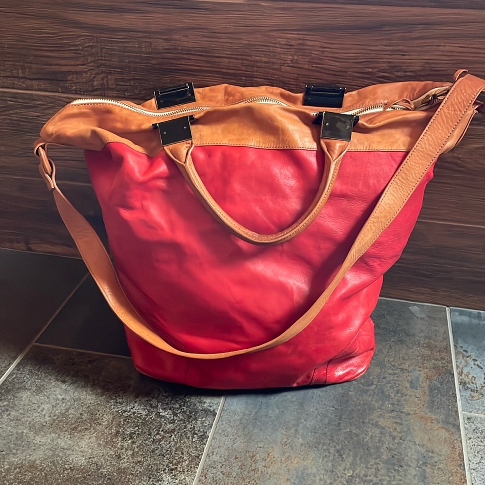 3.1 Phillip Lim Red & Tan large leather tote /weekender bag